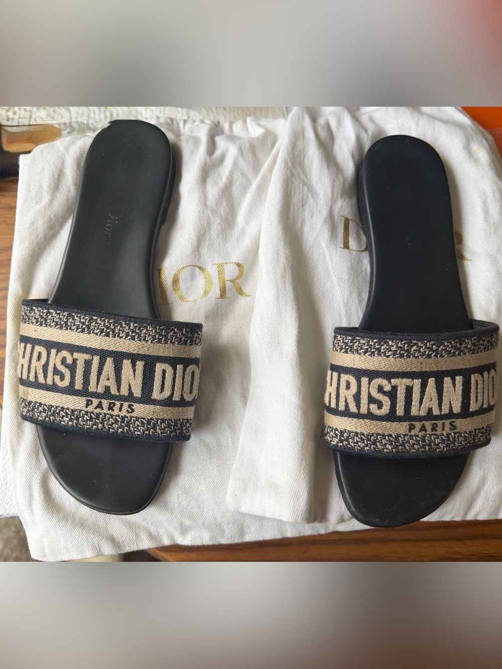 Dior Black and Beige Logo Slide Sandal - Picture 11 of 11